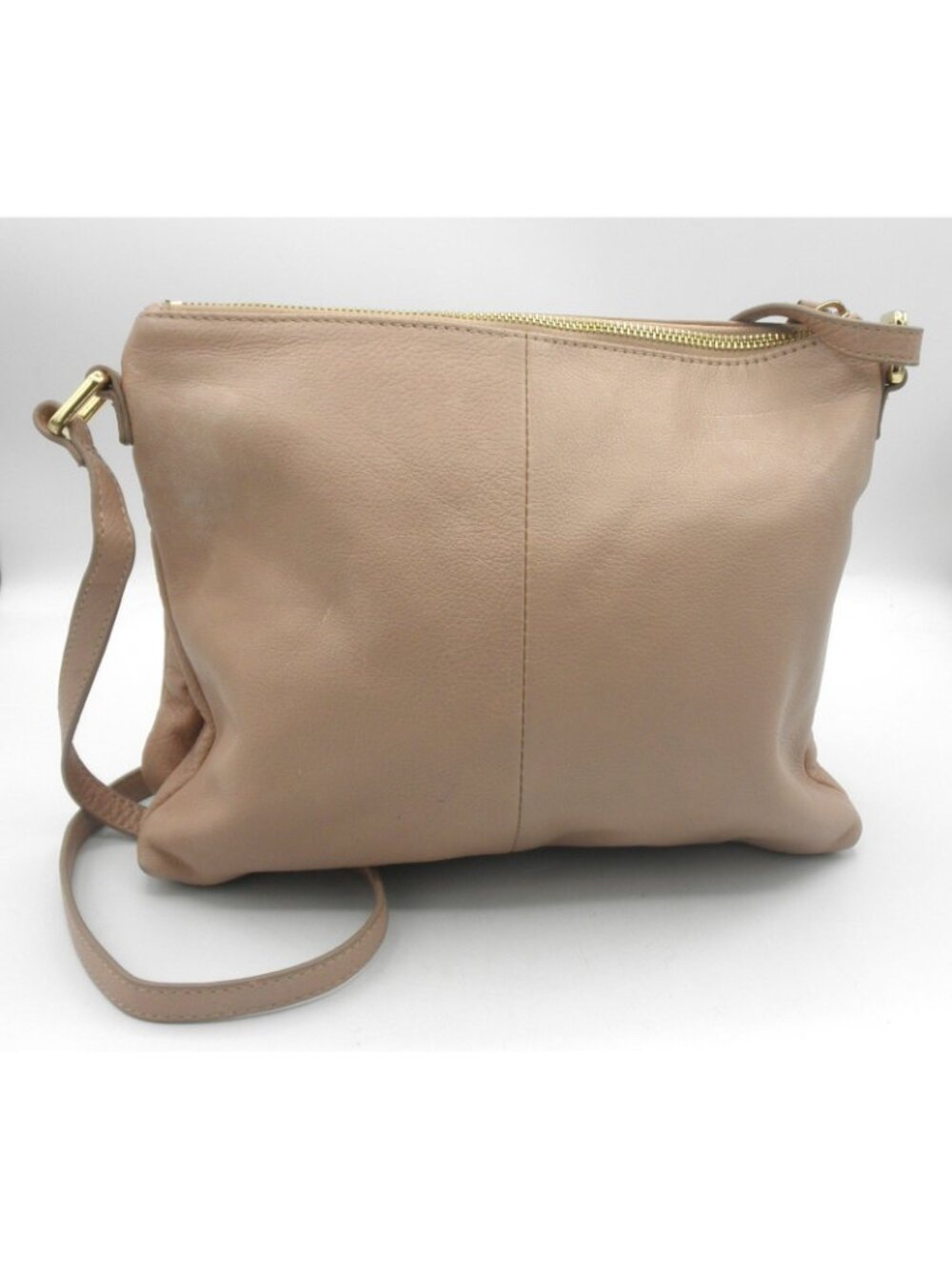 Margot Peach Blush Leather Double Top Zip Crossbody Shoulder Bag Genuine Leather - Picture 3 of 16